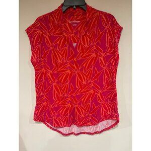 Soft Surroundings Petite Medium Red/Purple/Orange Tropical Print Cap-Sleeve Shir
